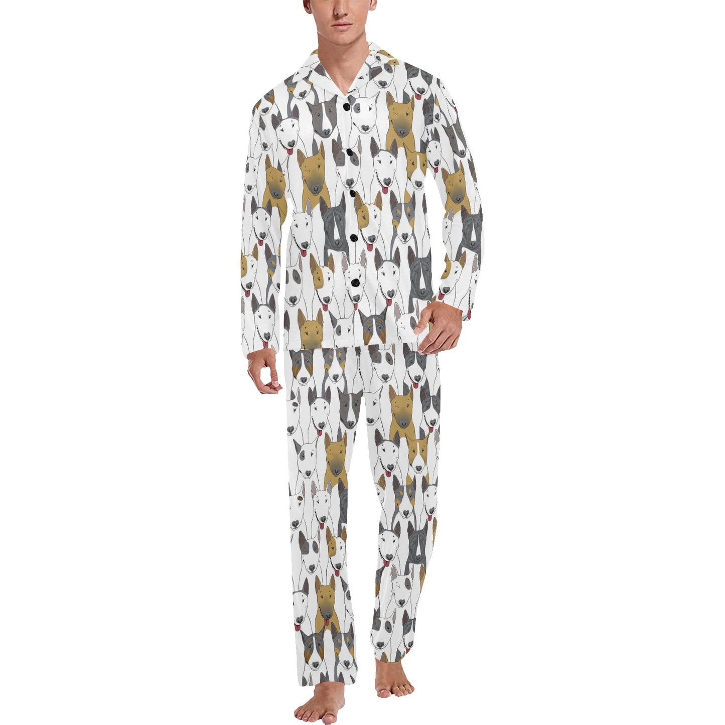 Bull Terriers Pattern Print Design 03 Men's Long Pajama Set