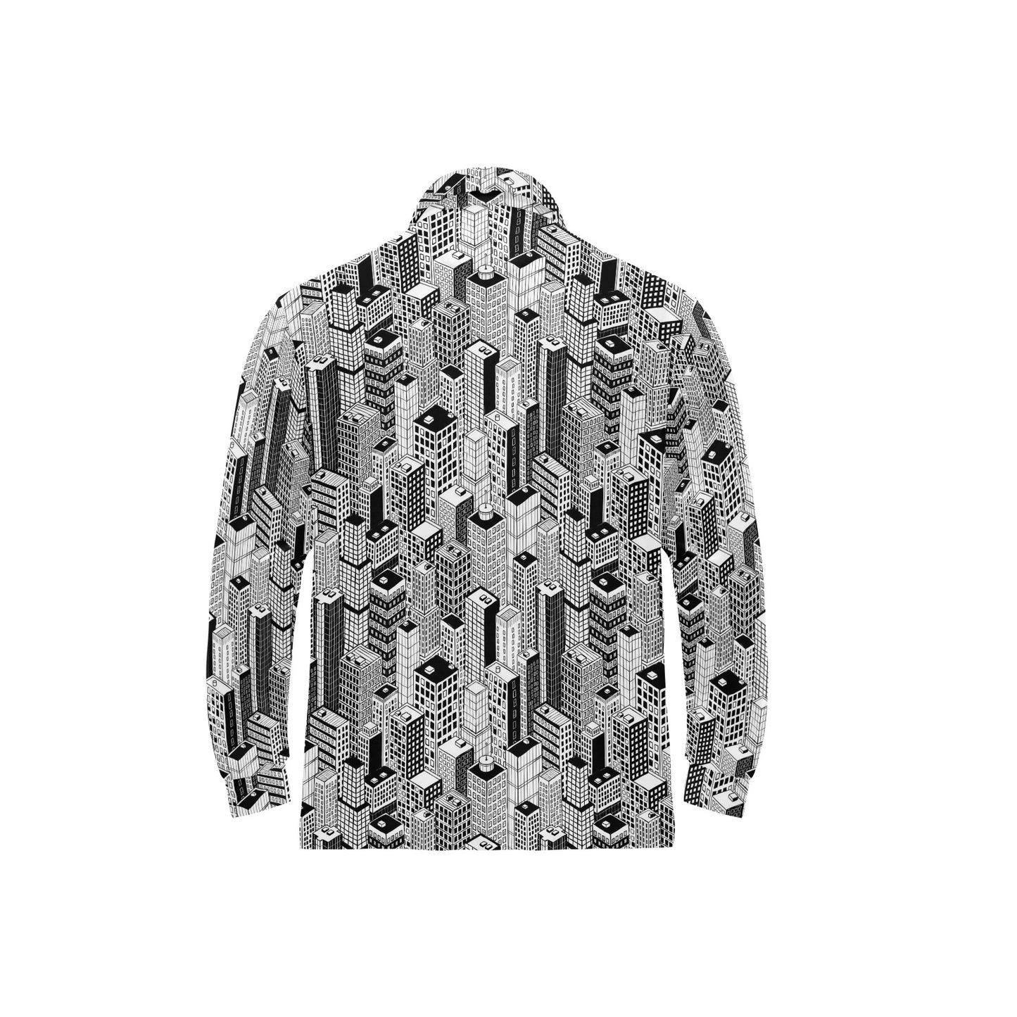 City  Pattern Print Design 02 Long Sleeve Polo Shirt For Men's