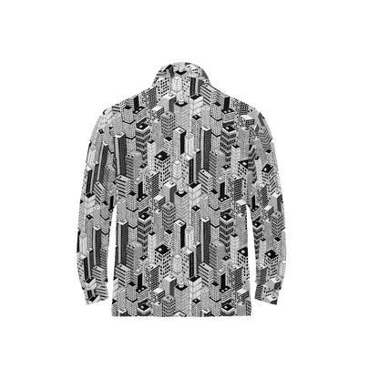 City  Pattern Print Design 02 Long Sleeve Polo Shirt For Men's