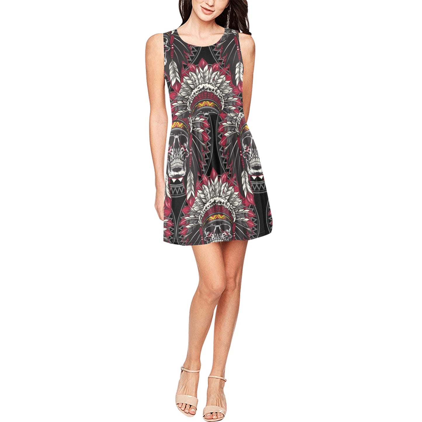 Native Indian Skull Sleeveless Dress