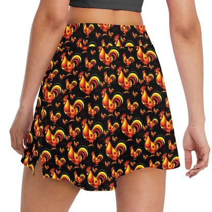 Rooster Print Themed 17" Golf & Pickleball Skort with Pockets
