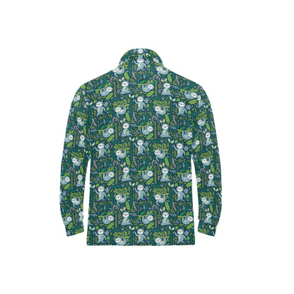 Sloth Print Design LKS304 Long Sleeve Polo Shirt For Men's