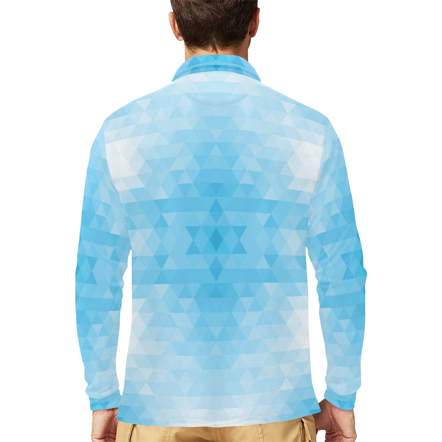 Geometric Blue Pattern Print Design 01 Long Sleeve Polo Shirt For Men's