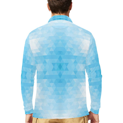 Geometric Blue Pattern Print Design 01 Long Sleeve Polo Shirt For Men's