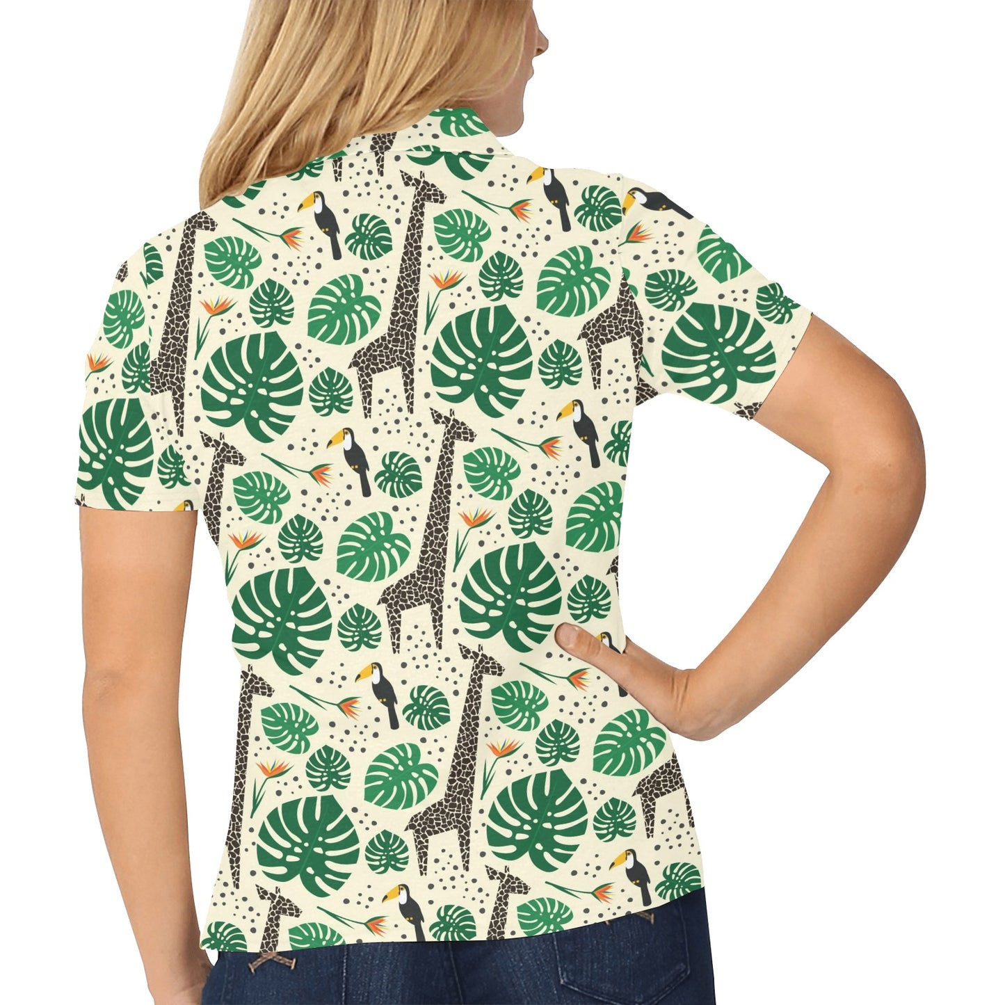 Rainforest Giraffe Pattern Print Design A02 Women's Polo Shirt