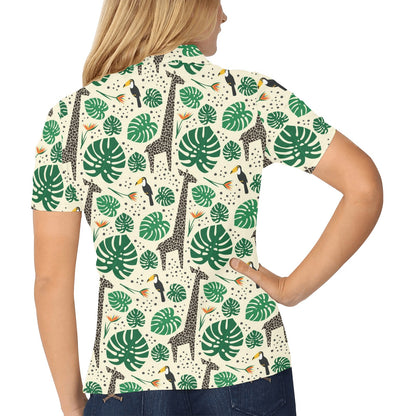 Rainforest Giraffe Pattern Print Design A02 Women's Polo Shirt