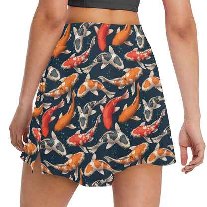 Koi Carp Cute Design Themed Print 17" Golf & Pickleball Skort with Pockets
