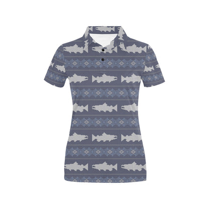 Salmon Fish Knit Style Print Design LKS304 Women's Polo Shirt