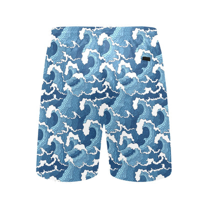 Wave Themed Pattern Print Men's Swim Trunks Beach Shorts