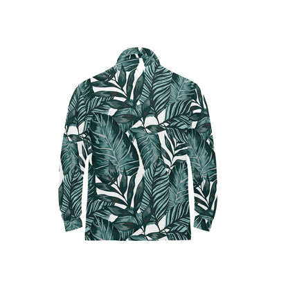 Tropical Palm Leaves Pattern Long Sleeve Polo Shirt For Men's