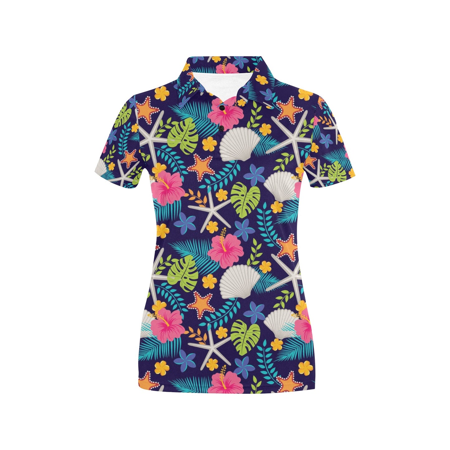 Beach Seashell Floral Theme Women's Polo Shirt