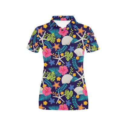 Beach Seashell Floral Theme Women's Polo Shirt