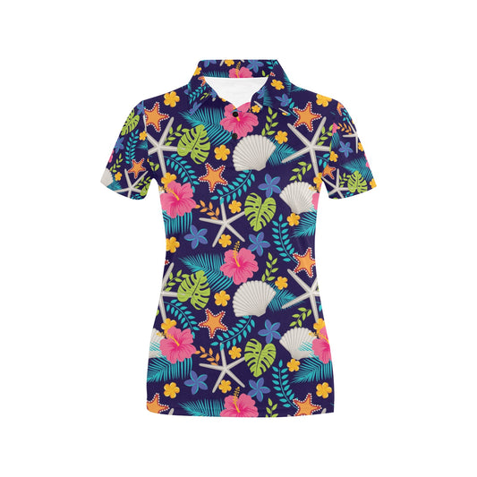 Beach Seashell Floral Theme Women's Polo Shirt