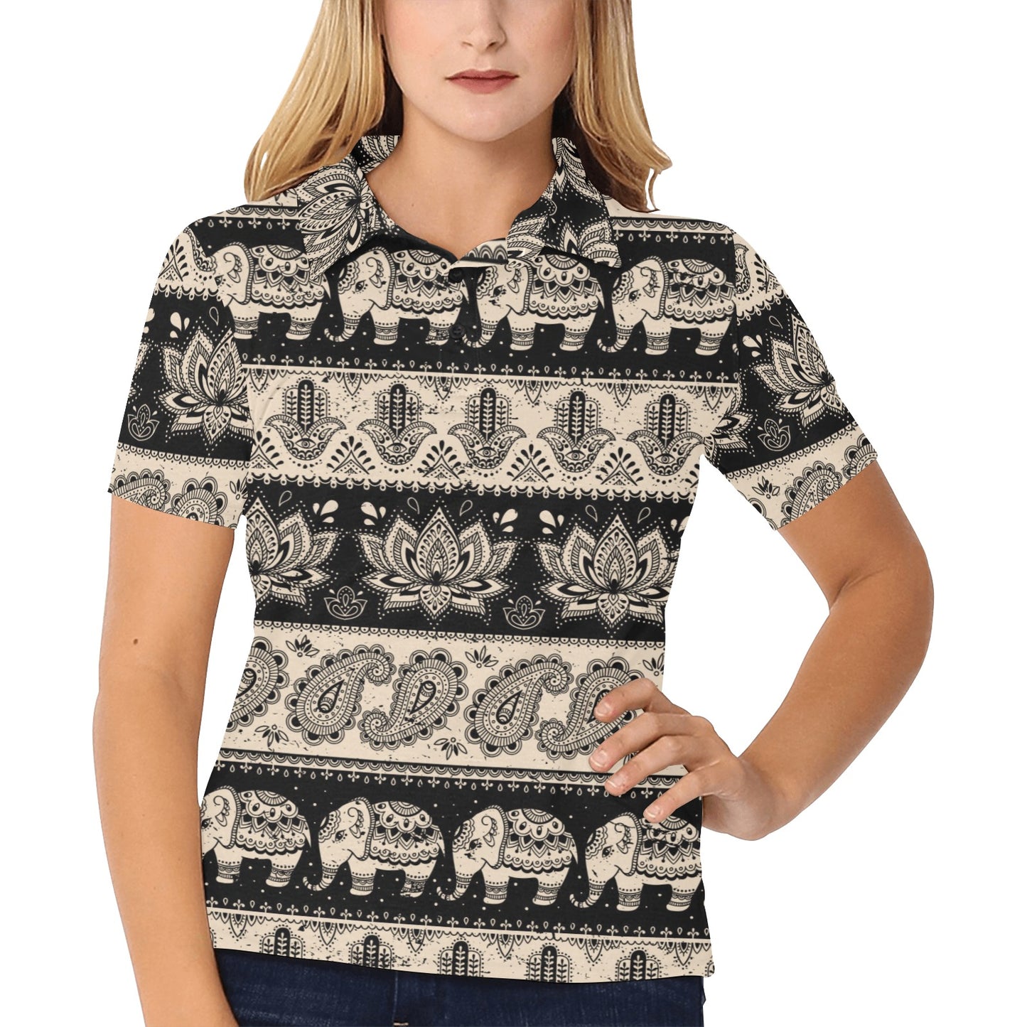 Elephant Hansa Lotus Pattern Women's Polo Shirt