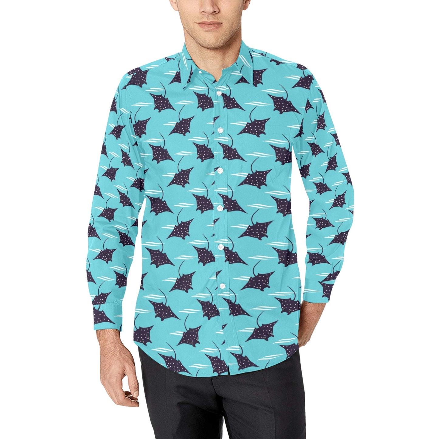 Manta Ray Print Design LKS403 Men's Long Sleeve Dress Shirt