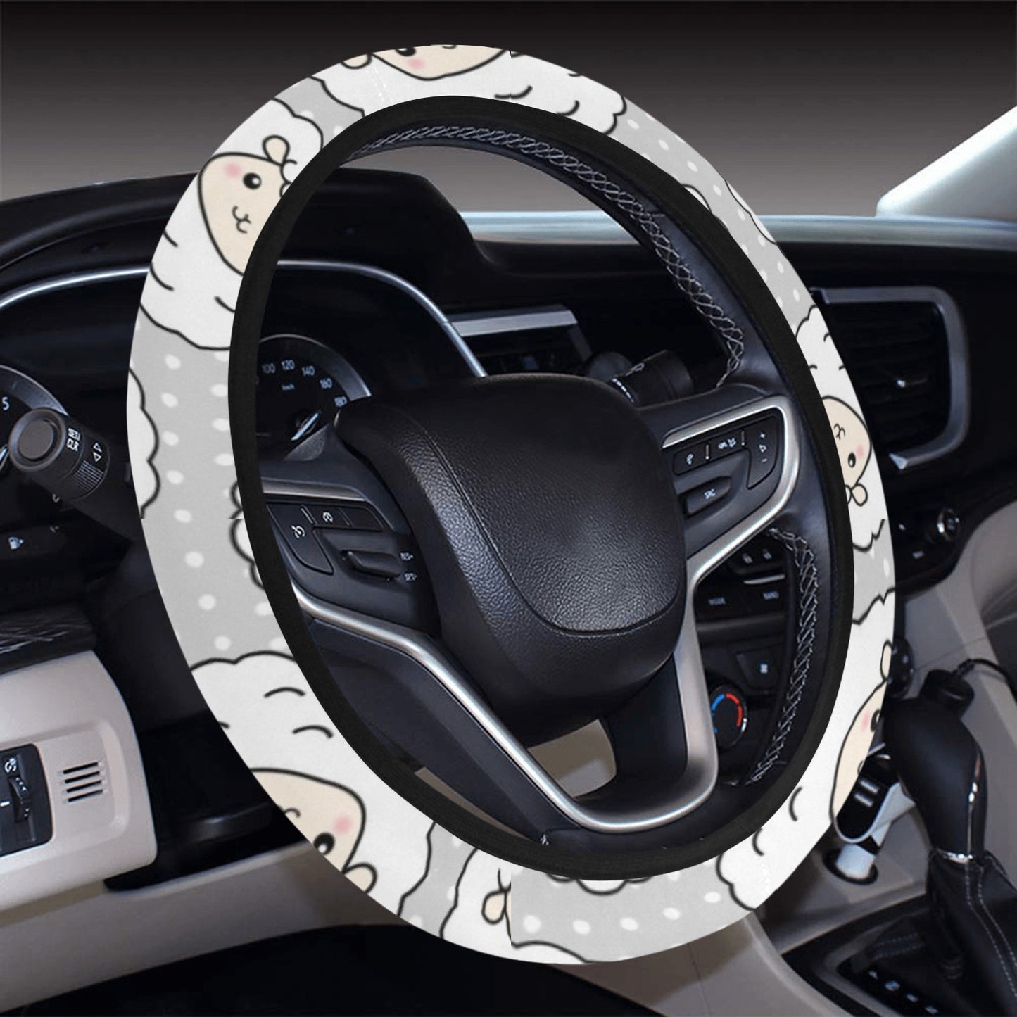 Sheep Print Design LKS401 Steering Wheel Cover with Elastic Edge