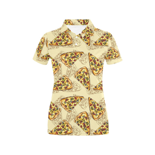 Pizza Pattern Print Design A01 Women's Polo Shirt