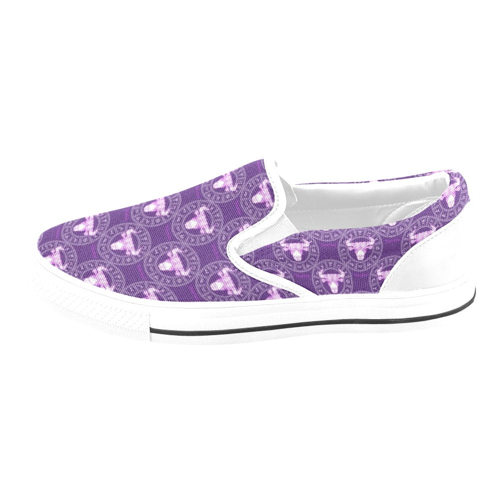 Taurus Print Design LKS303 White Slip Ons Canvas Women's Shoes