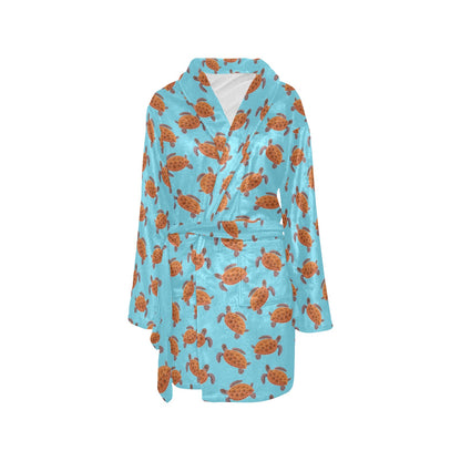 Brow Sea Turtle Print Pattern Women's Fleece Robe