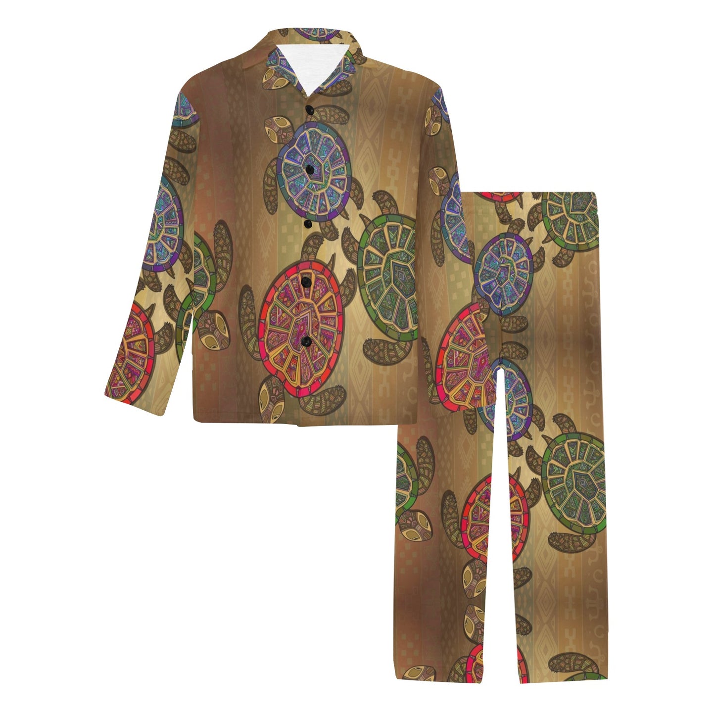 Sea Turtle Tribal Colorful Men's Long Pajama Set