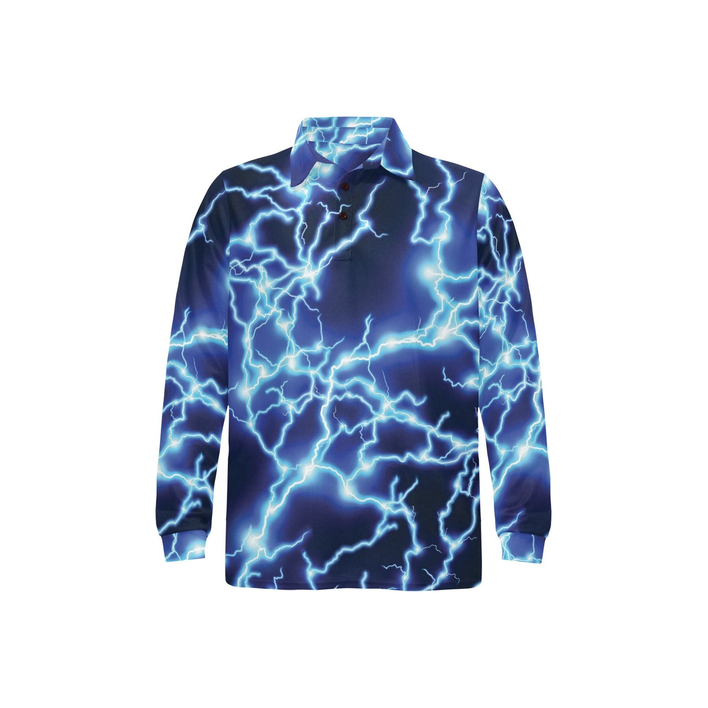 Lightning Thunder Pattern Print Design 04 Long Sleeve Polo Shirt For Men's
