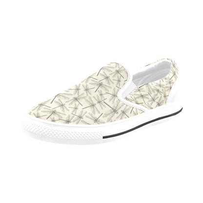 Dragonfly Print Design LKS402 White Slip Ons Canvas Women's Shoes