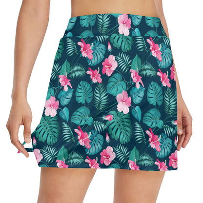 Summer Floral Print Design LKS301 17" Golf & Pickleball Skort with Pockets