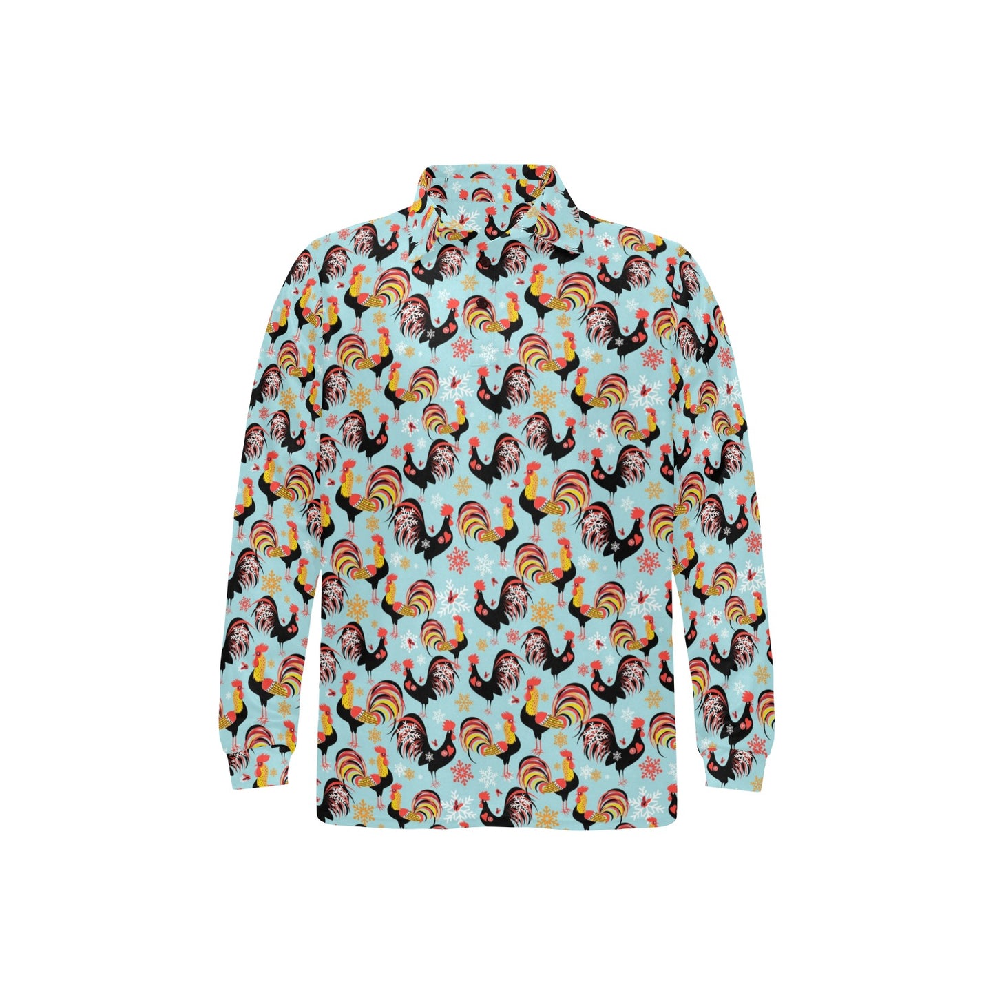 Rooster Themed Design Long Sleeve Polo Shirt For Men's