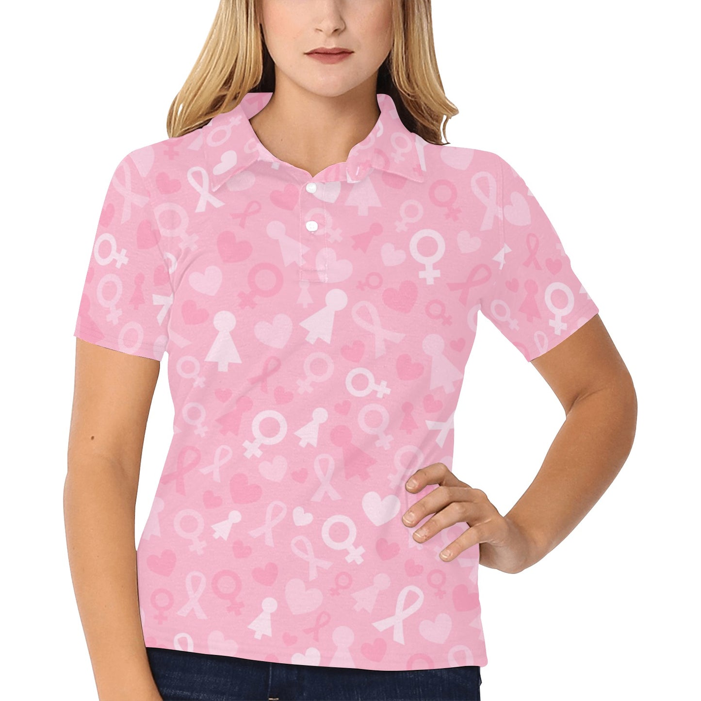 Breast cancer Pattern Print Design 01 Women's Polo Shirt