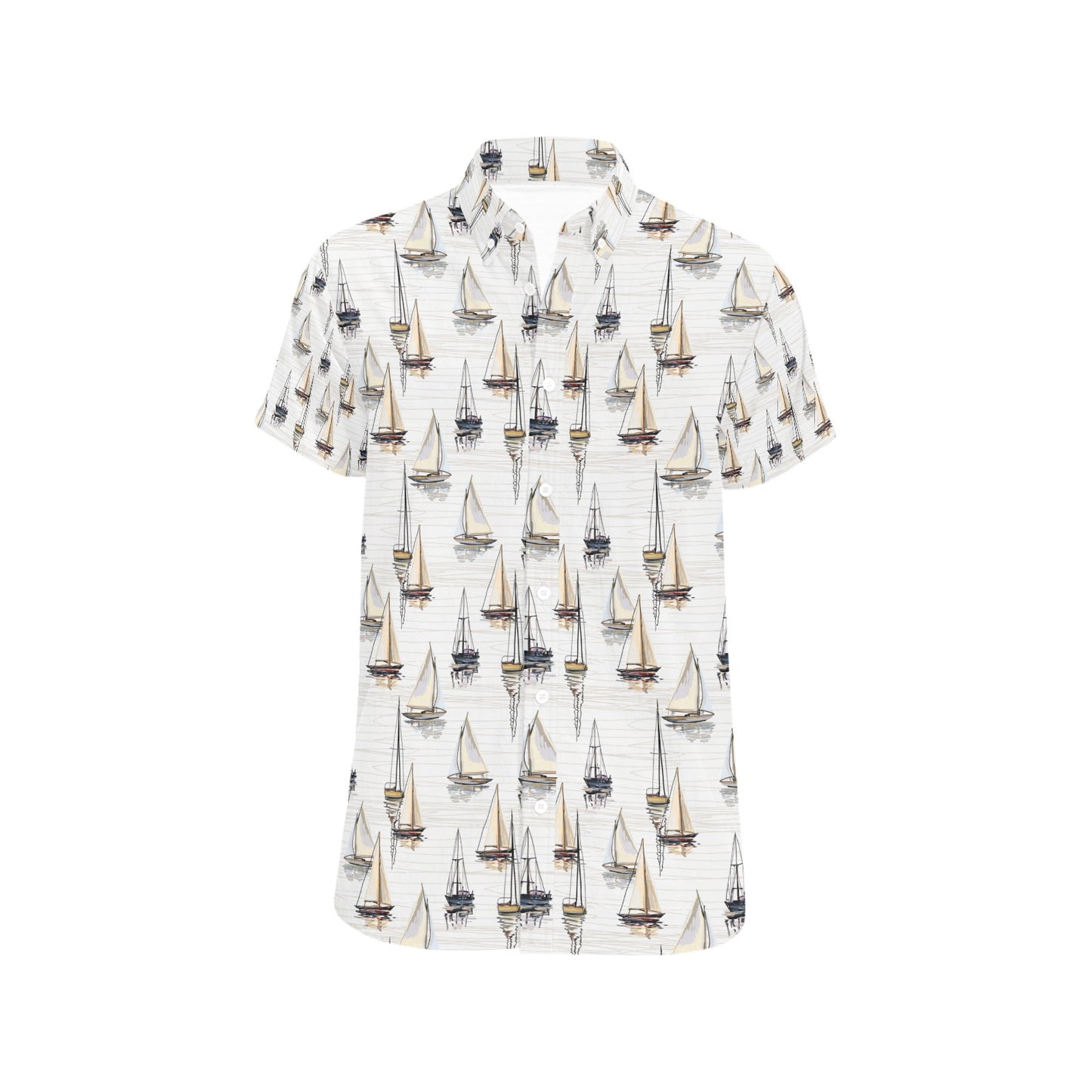Sailboat Paint Pattern Print Design LKS307 Men Short Sleeve Button Up Shirt