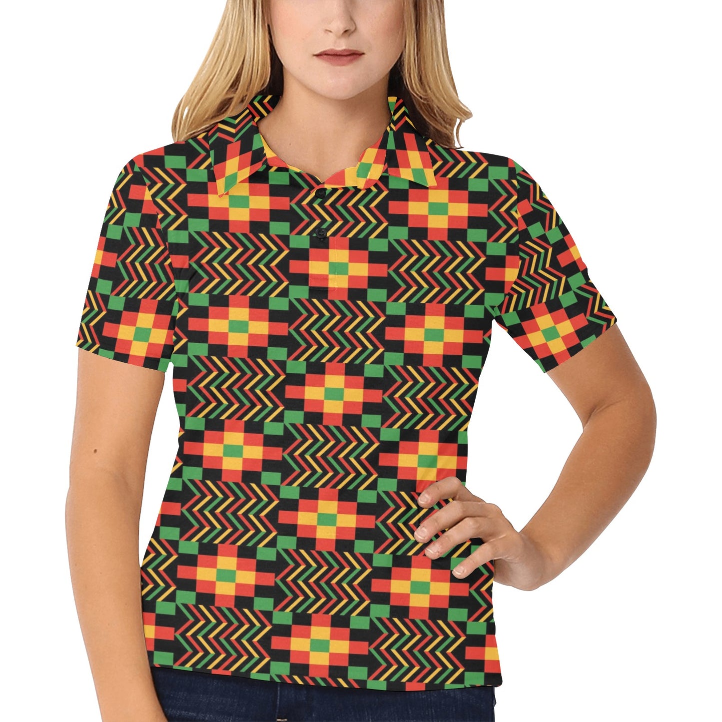 Kente Pattern Print Design 01 Women's Polo Shirt