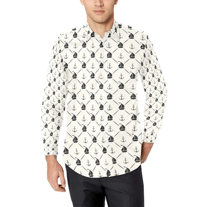 Sailboat Print Design LKS302 Men's Long Sleeve Dress Shirt