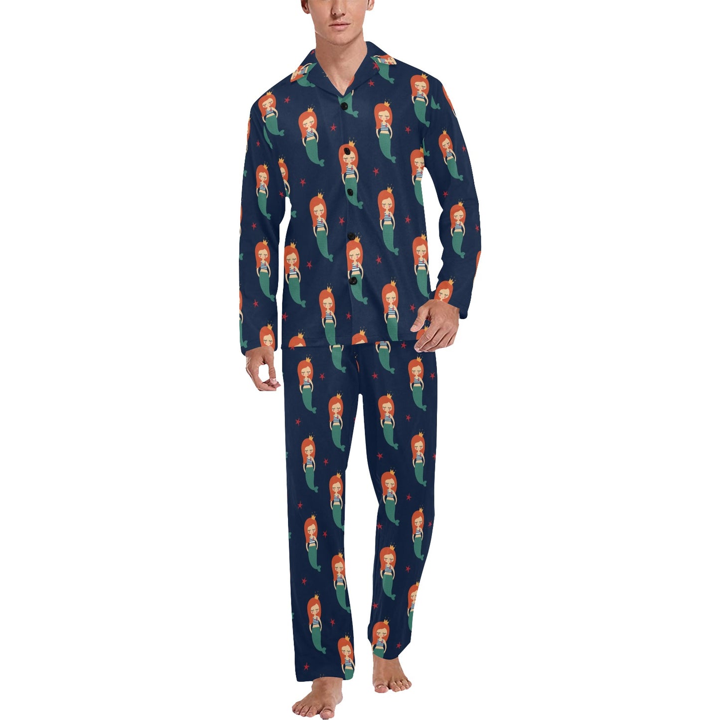 Mermaid Girl Pattern Print Design 01 Men's Long Pajama Set