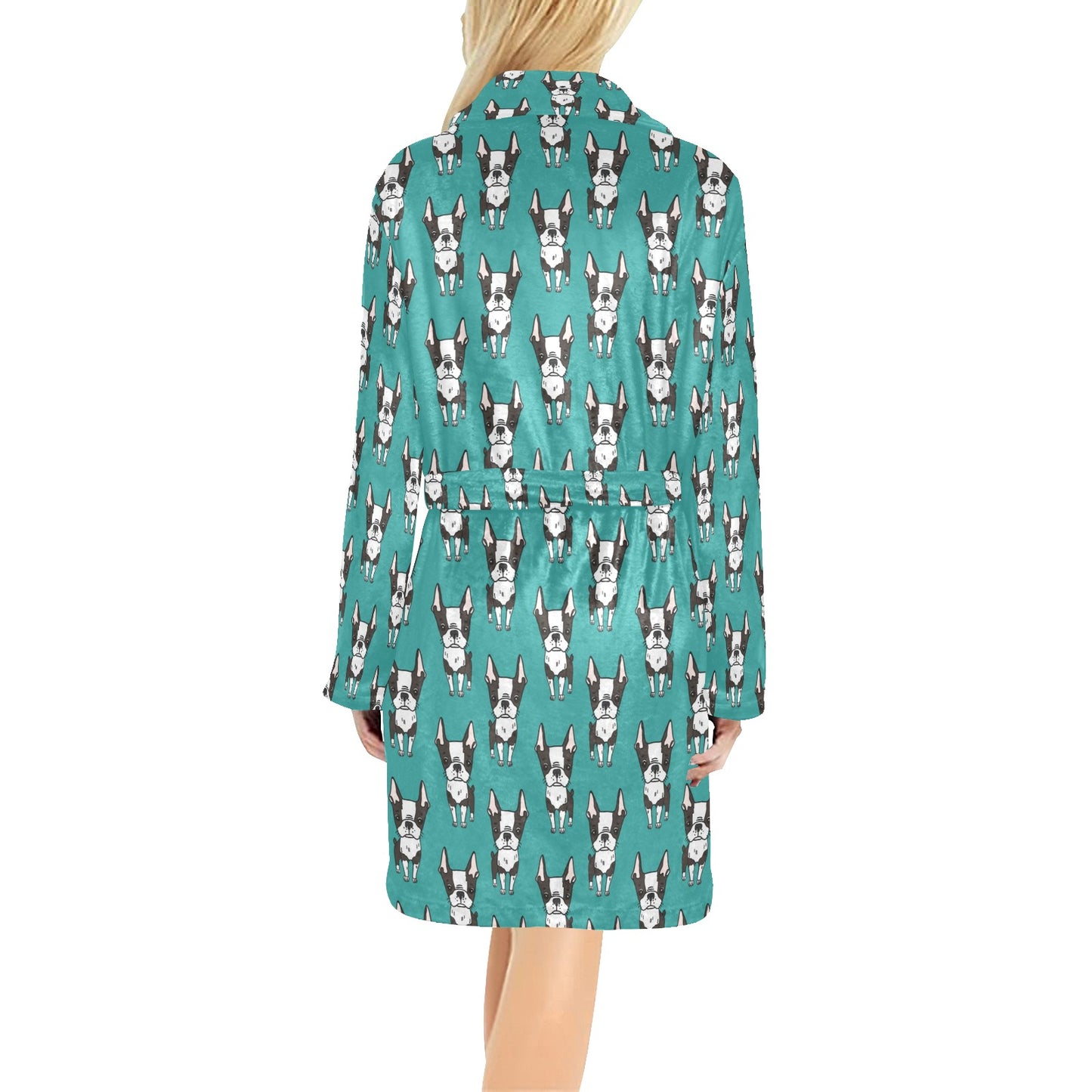 Boston Terrier Pattern Print Design 04 Women's Fleece Robe