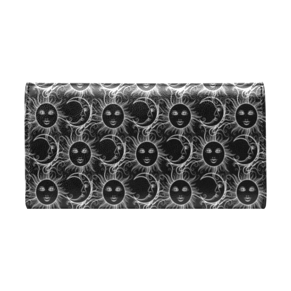 Sun Moon White Design Themed Print Women's Trifold Wallet