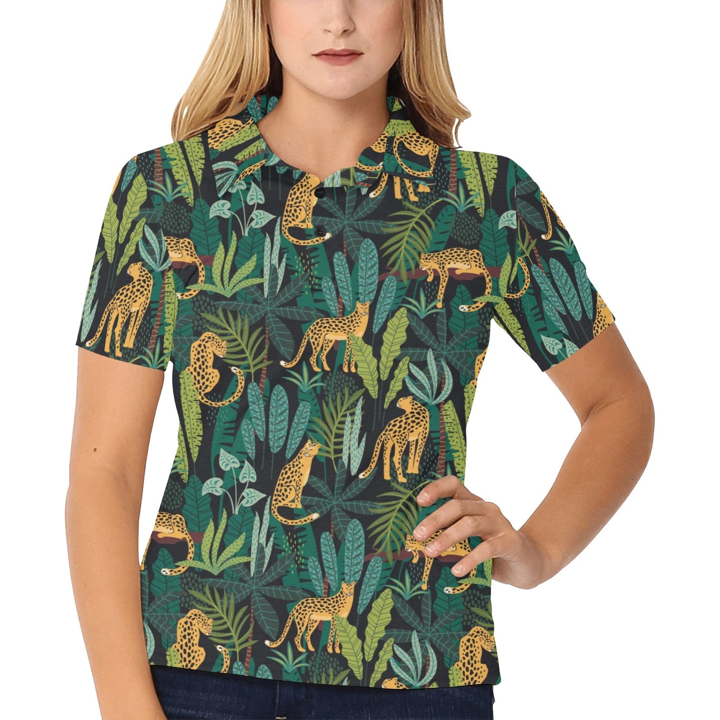 Jaguar Jungle Pattern Print Design 03 Women's Polo Shirt