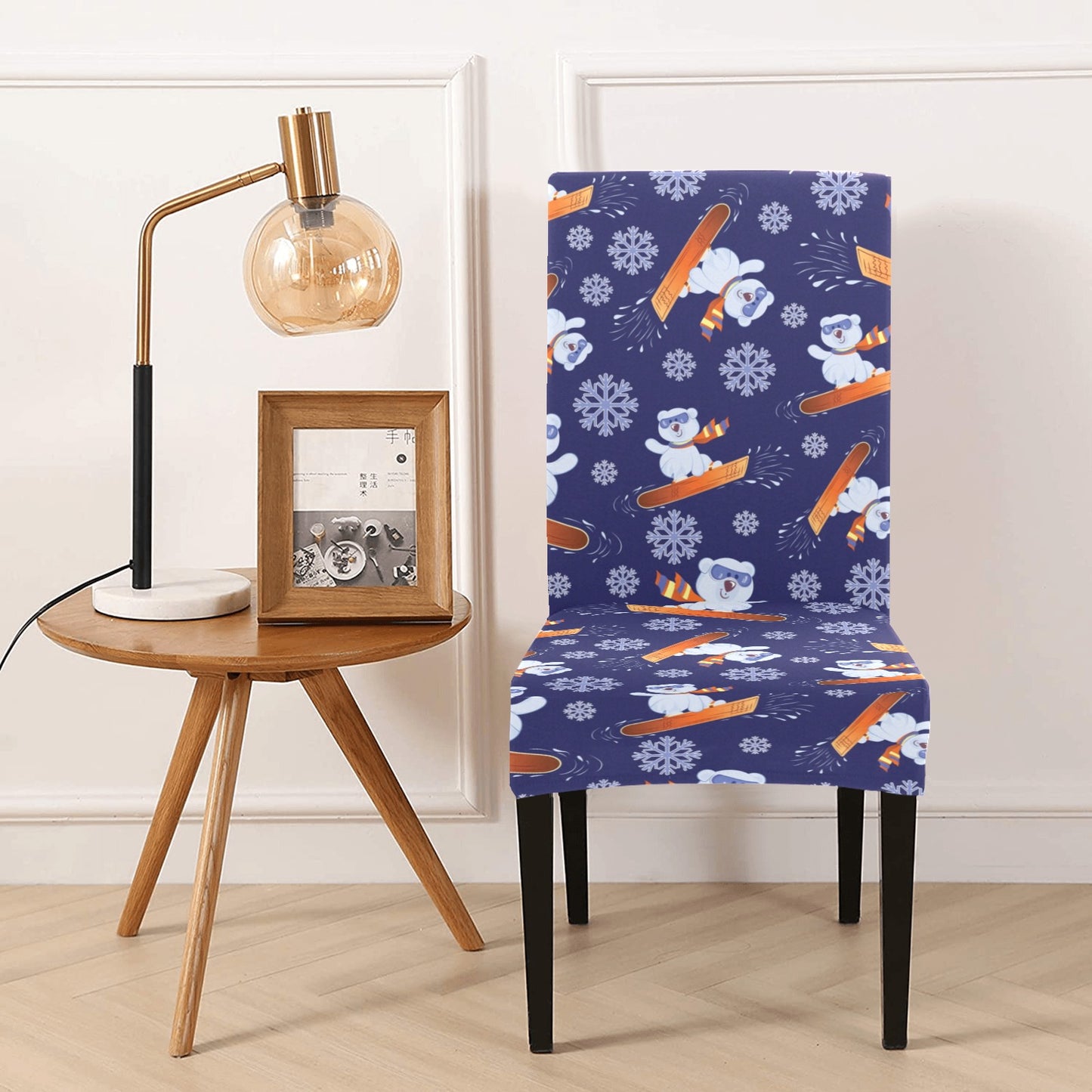Snowboard Bear Print Design LKS305 Dining Chair Slipcover