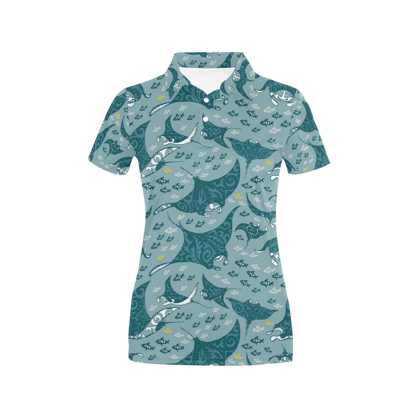 Manta Ray Tribal Pattern Print Design 03 Women's Polo Shirt