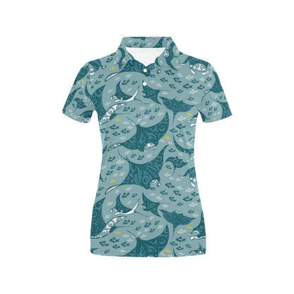 Manta Ray Tribal Pattern Print Design 03 Women's Polo Shirt