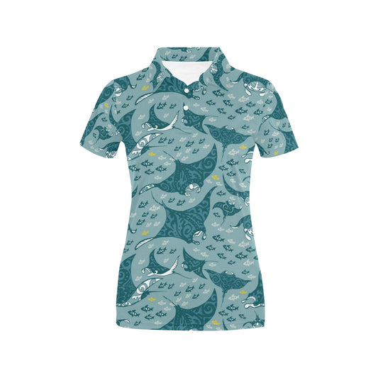 Manta Ray Tribal Pattern Print Design 03 Women's Polo Shirt
