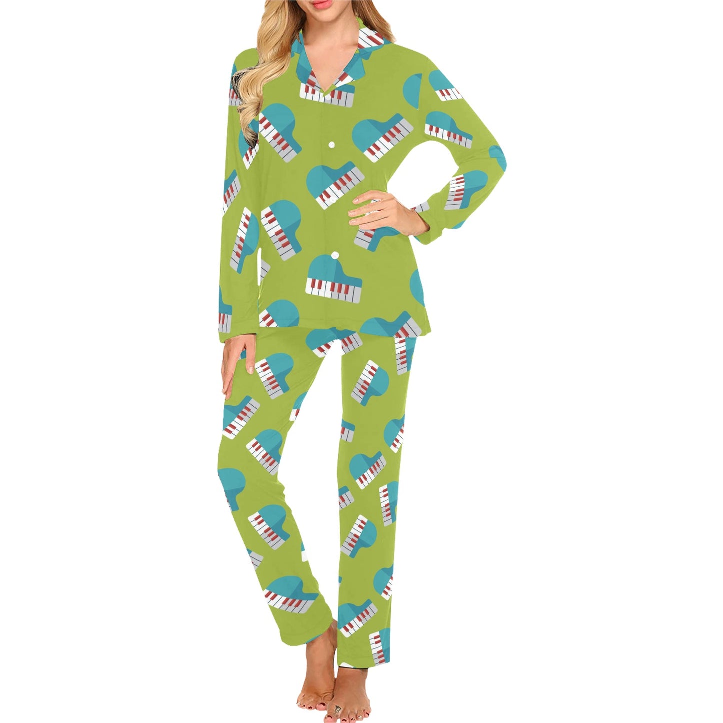 Piano Pattern Print Design 03 Women's Long Pajama Set