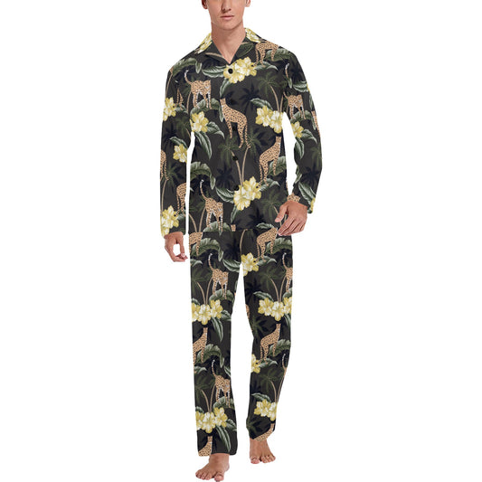 Cheetah Pattern Print Design 04 Men's Long Pajama Set