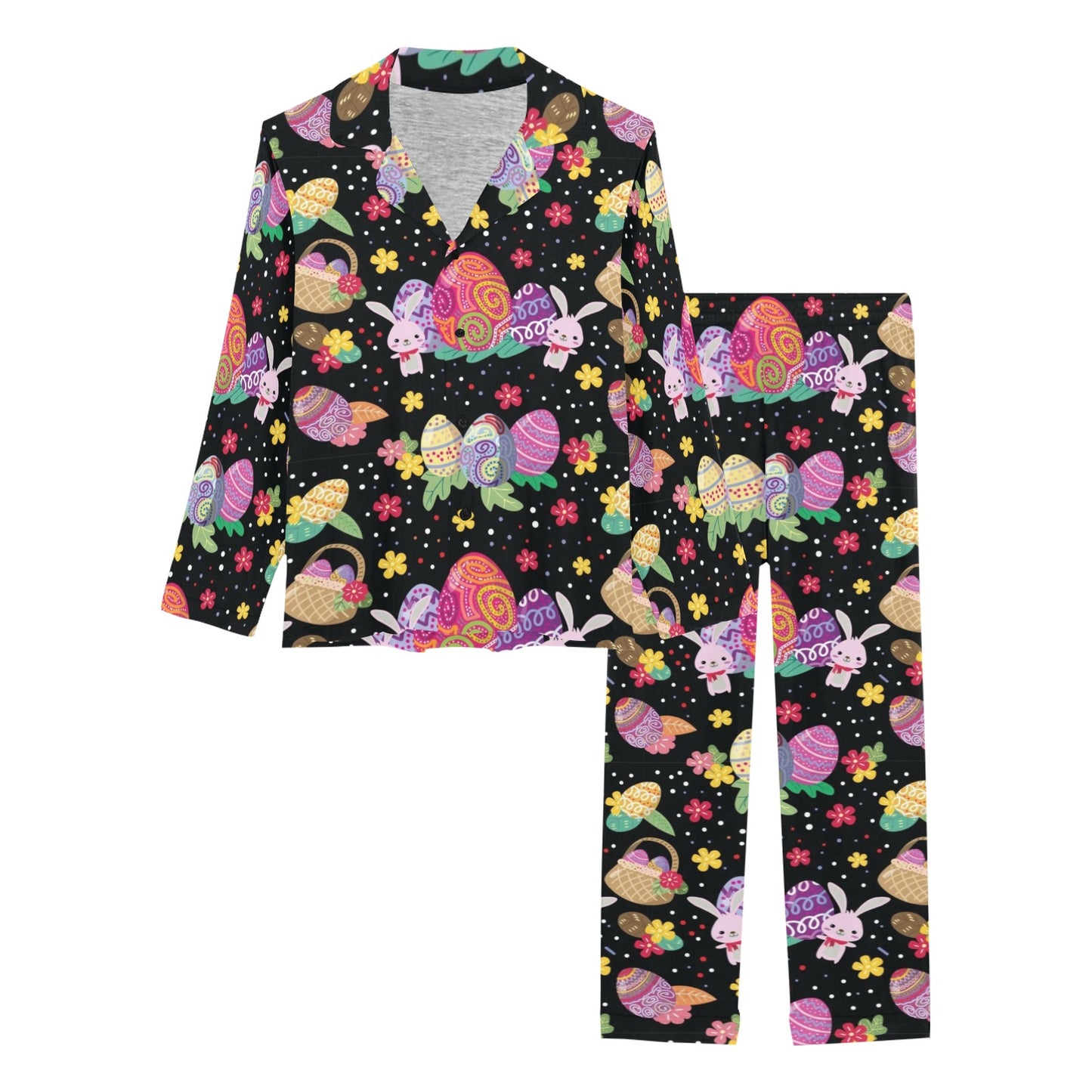 Easter Eggs Pattern Print Design RB06 Women's Long Pajama Set