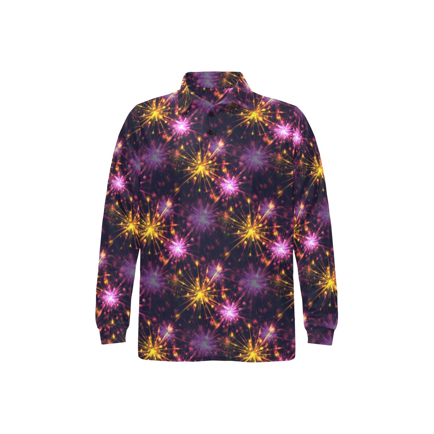 Firework Print Design LKS303 Long Sleeve Polo Shirt For Men's