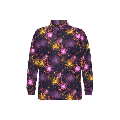 Firework Print Design LKS303 Long Sleeve Polo Shirt For Men's