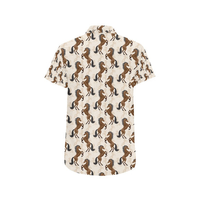 Horse Print Design LKS308 Men Short Sleeve Button Up Shirt