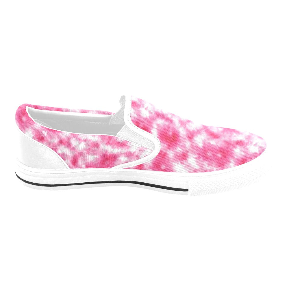 Tie Dye Pink Print Design LKS304 White Slip Ons Canvas Women's Shoes
