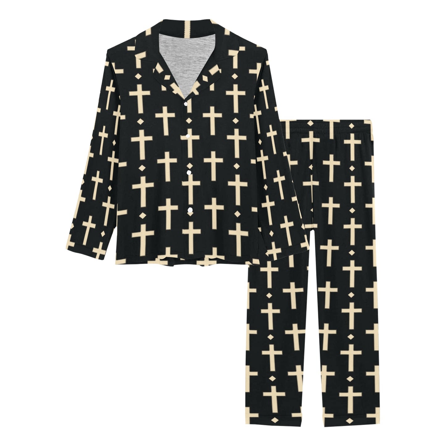 Cross Pattern Print Design 03 Women's Long Pajama Set