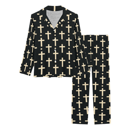Cross Pattern Print Design 03 Women's Long Pajama Set
