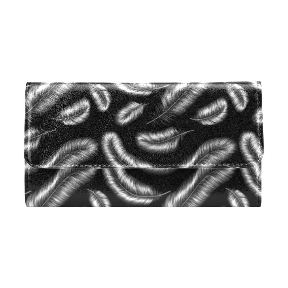 Feather Black White Design Print Women's Trifold Wallet